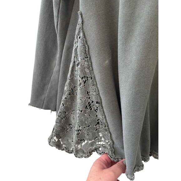 Free People Womens No Frills Lace Inset Pullover Top Green Cotton Oversized - Picture 10 of 12